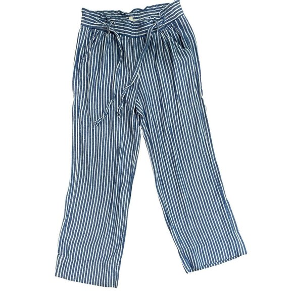 Rewash Blue Striped Linen Pants Women’s M Paper Bag Wide Leg - Picture 1 of 7
